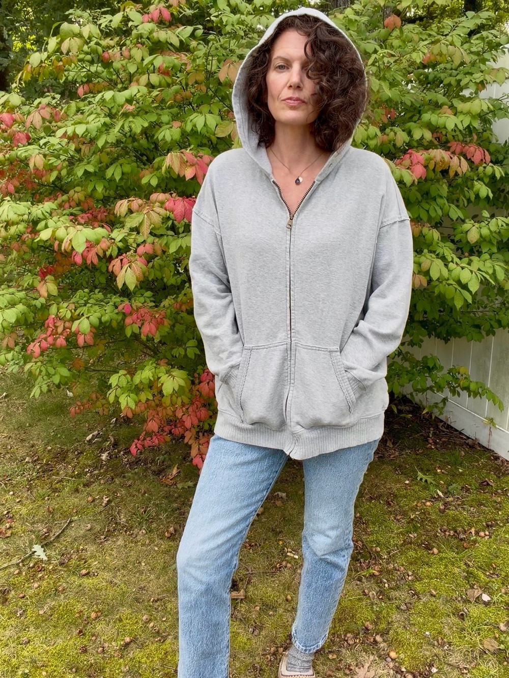 American Eagle Outfitters Light Gray Short-Sleeve Zip Hoodie
